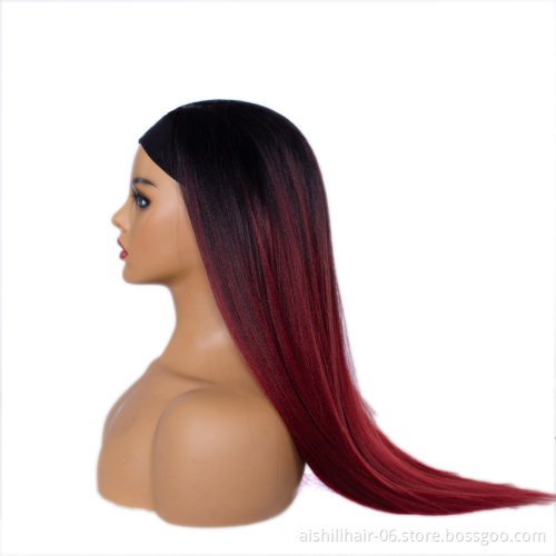 Wholesale headband wigs long straight synthetic hair wig ombre black to burgundy headband wigs for black women